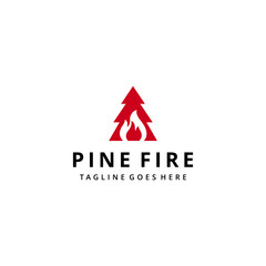 Illustration Rustic Retro Vintage Evergreen Pine Spruce Cedar trees with fire flame logo design