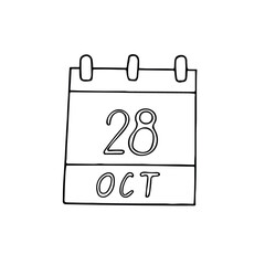 calendar hand drawn in doodle style. October 28. International Animation Day, date. icon, sticker, element, design. planning, business holiday