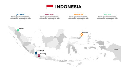 Indonesia vector map infographic template. Slide presentation. Global business marketing concept. Asia country. World transportation geography data. 