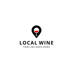 Illustration Wine glass with pin map location sign logo design template