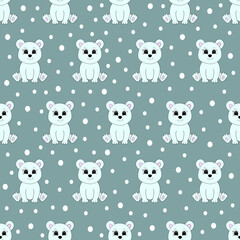 Cute cartoon polar bear. Vector illustration for children. Seamless pattern.