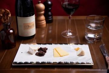 Cheese platter in elegant high cuisine restaurant