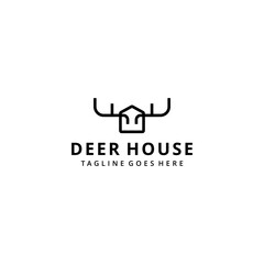 Illustration Creative modern deer animal logo template silhouette with house Vector 