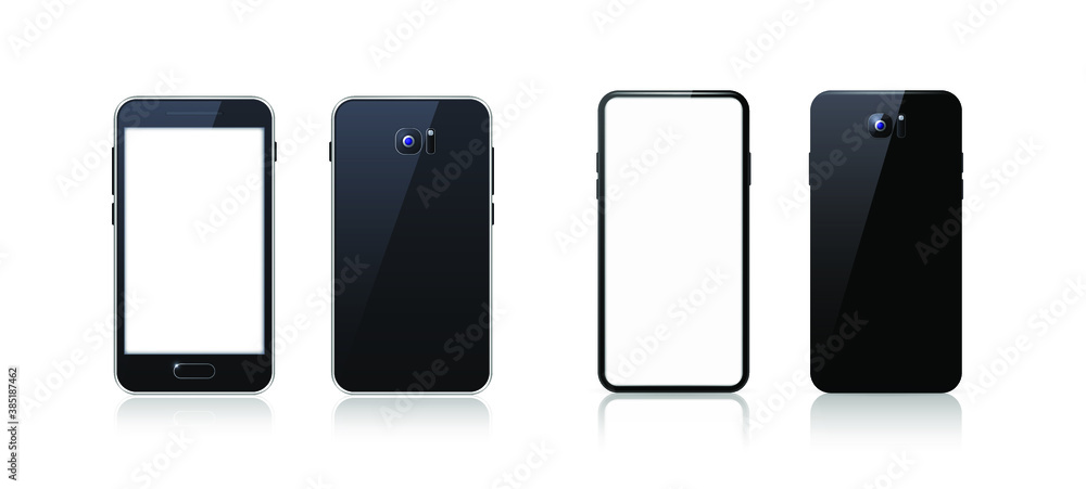 Poster set of technological devices with blank screen on white background . isolated vector elements