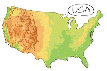 USA Geography map vector isolated on white background with message freehand style.