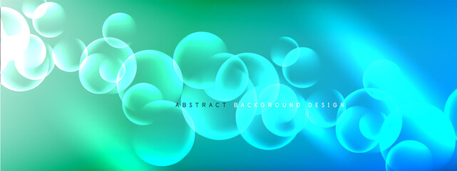 Vector abstract background liquid bubble circles on fluid gradient with shadows and light effects. Shiny design templates for text