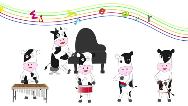 ２０２１年の新年をお祝ってコンサートを開催している牛たち。