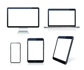 Set of Technological Devices with Blank Screen on White Background . Isolated Vector Elements