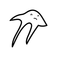 Black contour of a sea jellyfish with a face of a upset doodle.