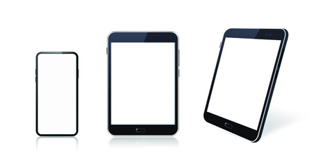 Set of Technological Devices with Blank Screen on White Background . Isolated Vector Elements