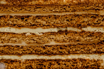 close-up textured layer of sweet puff honey cake as background