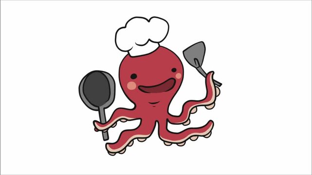 Seafood kitchen logo, Octopus chef cartoon 