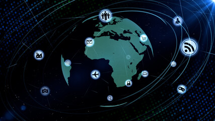 Technology Icon Network World Internet Digital devices on space Earth 3D illustration