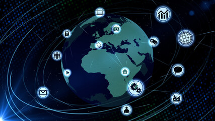 Technology Icon Network World Internet Digital devices on space Earth 3D illustration