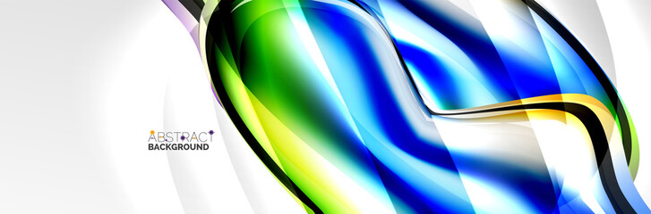 Vector abstract background, flowing liquid style bubble with metallic, color quicksilver chrome texture and color glow effects