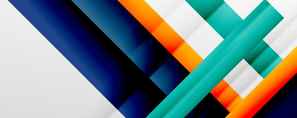 Geometric abstract backgrounds with shadow lines, modern forms, rectangles, squares and fluid gradients. Bright colorful stripes cool backdrops