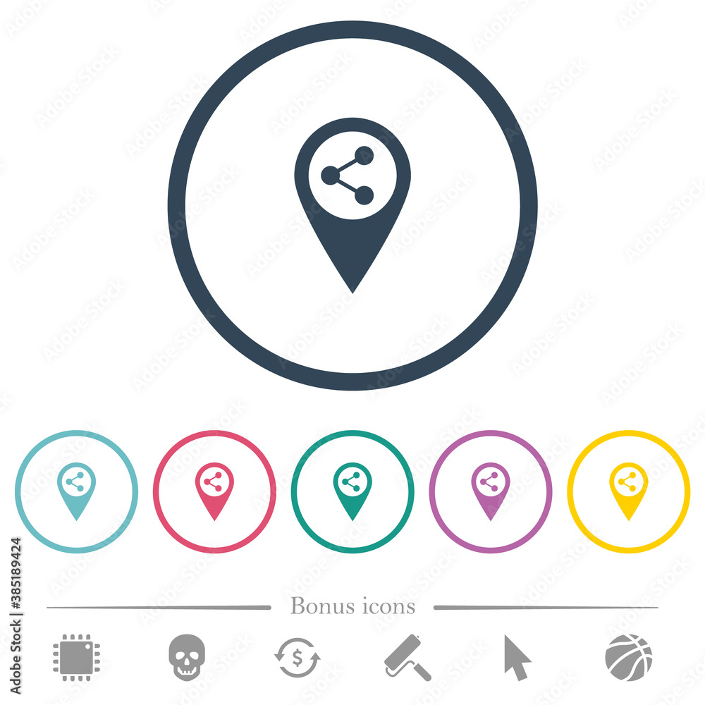 Poster share gps map location flat color icons in round outlines