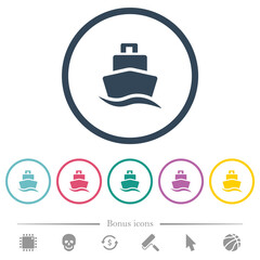Cruise ship flat color icons in round outlines
