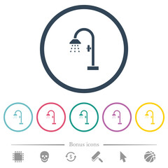 Shower flat color icons in round outlines
