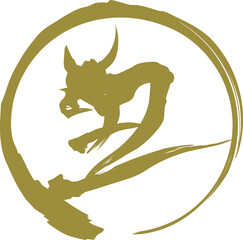 丸に干支「丑」の筆文字　金色の年賀状素材