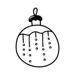 Hand drawn christmas ball isolated on a white background. Doodle, simple outline illustration. It can be used for decoration of textile, paper and other surfaces.