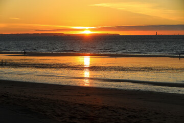 Beauty sunset view from beach in Saint Malo,  Brittany, France