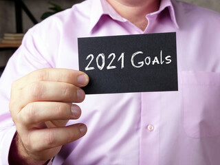 Business concept about 2021 Goals  with phrase on the piece of paper.