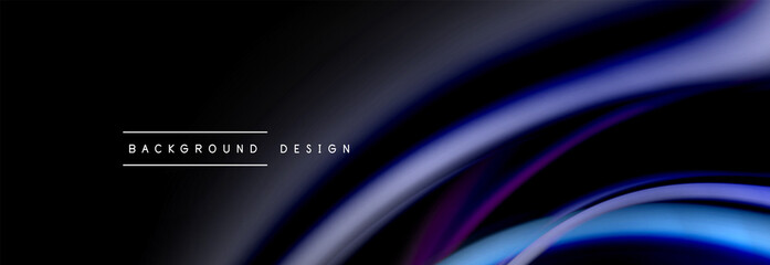 Dynamic motion abstract background. Color blurred stripes on black. Wave liquid lines poster. Vector illustration