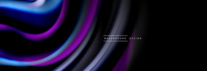 Dynamic motion abstract background. Color blurred stripes on black. Wave liquid lines poster. Vector illustration