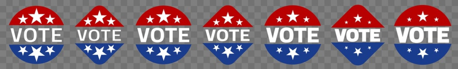 Vote Button Icon Red White Blue | USA Voting Emblem Illustration | US Election Emblem Symbol | Choice Badge Logo | Presidential Campaign Sign | Isolated Transparent | Variations