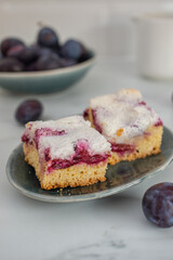 sweet home made coconut plum pie on a table