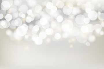 abstract Christmas of silver, grey background with white and gold bokeh lights. vector illustration
