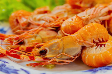 Close up shot of steamed Scampi
