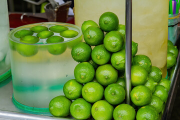 Close up shot of many lime and drinks