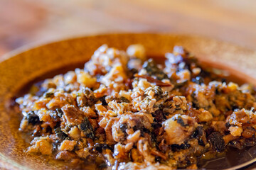 Close up shot of Steamed Pork with Preserved Mustard