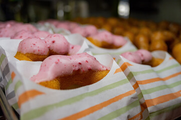 Close up shot of many sweet Doughnut