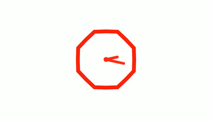New red color 12 hours counting down clock icon on white background, Red clock icon