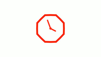 New red color 12 hours counting down clock icon on white background, Red clock icon