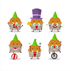 Cartoon character of meat pie with various circus shows