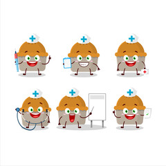 Doctor profession emoticon with meat pie cartoon character