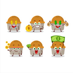 Meat pie cartoon character with cute emoticon bring money