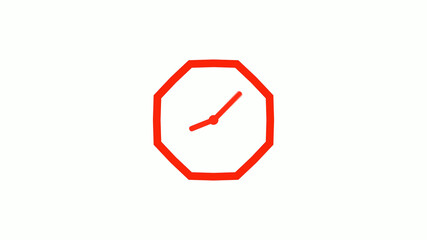 New red color counting down clock icon on white background, 12 hours clock icon