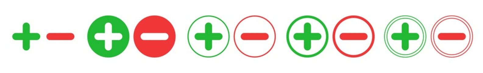 Plus Minus Icon Red Green | Positive Negative Buttons Illustration | Con Pro Symbol | Vote Logo | Zoom In Out Sign | Isolated | Variations