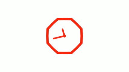 New red color counting down clock icon on white background, 12 hours clock icon