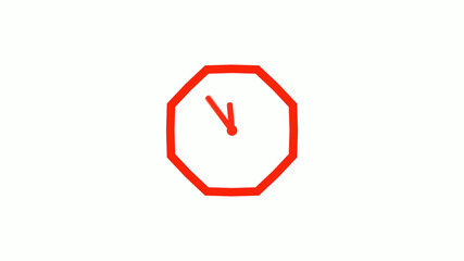 New red color counting down clock icon on white background, 12 hours clock icon