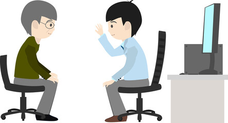 カウンセリングをする医師とおじいちゃんのシンプルなイラスト