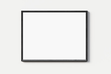 Mock up canvas poster black frame on White wall Background