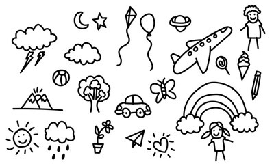Cute Hand Drawn Doodle Drawing for Children's Day Vector Elements