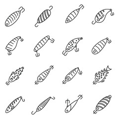 Hobby fish bait icons set. Outline set of hobby fish bait vector icons for web design isolated on white background