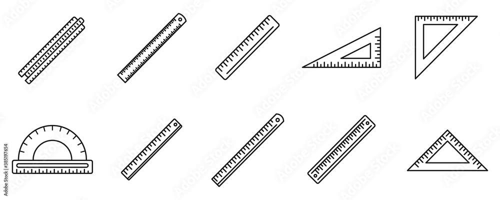 Poster school ruler icons set. outline set of school ruler vector icons for web design isolated on white ba